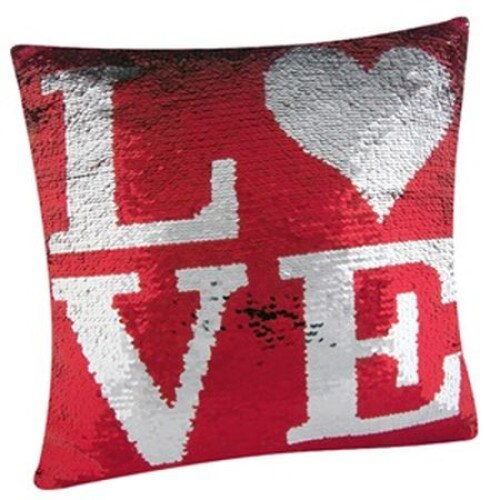 Perna decorativa Love cu paiete reversibile rosu/argintiu, Valentine's Day, 40x40x11 cm