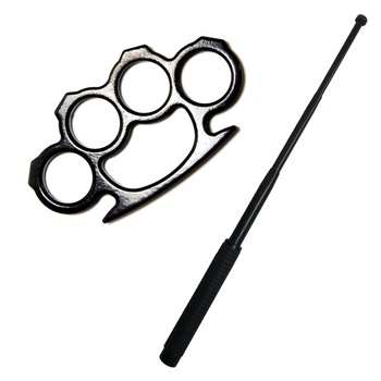 Kit autoaparare baston telescopic din otel, 64 cm, 4 sectiuni si pumnal, rozeta, box Kit autoaparare baston telescopic din otel, 64 cm, 4 sectiuni si pumnal, rozeta, box