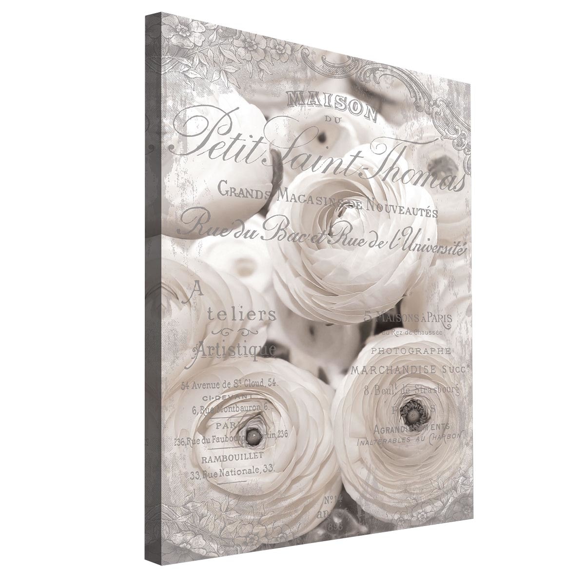 Tablou Canvas DEGRETS 78058 Trandafiri Albi - Vintage 3D, 100x75cm