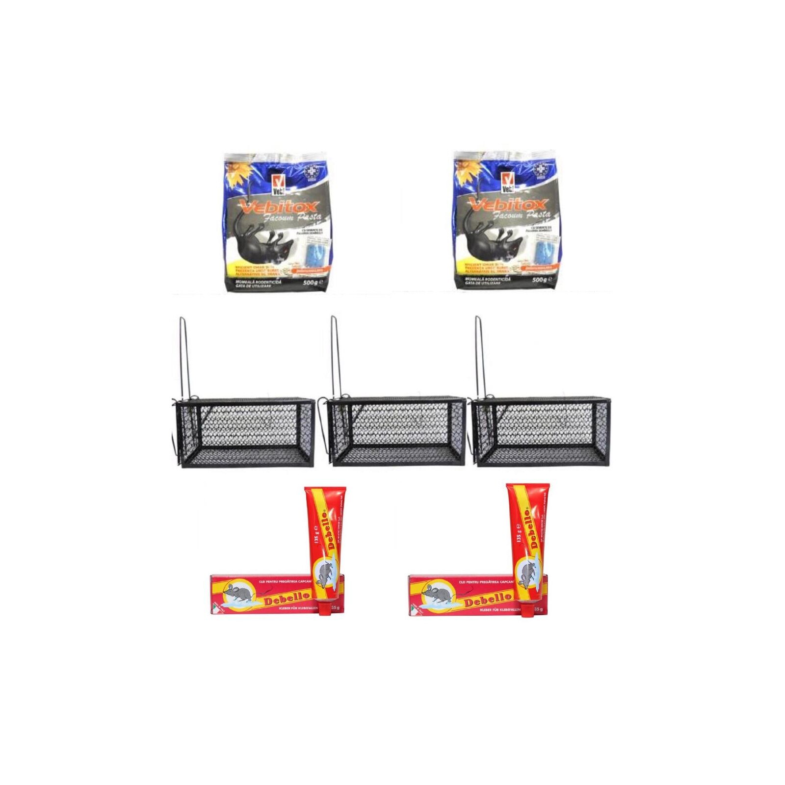 Pachet 3 bucati Cursa sobolani, capcana soareci +2 bucati Otrava soareci, sobolani, 500G + 2 x Lipici pentru soareci si sobolani 135gr