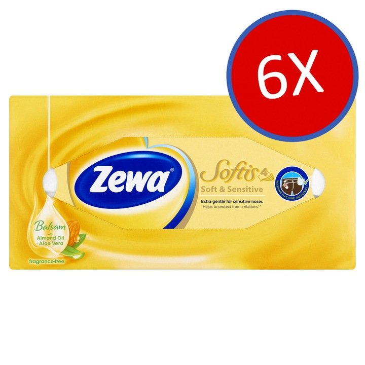 Zewa Softis Soft & Sensitive illatmentes dobozos papír zsebkendő 4 rétegű 6x 80 db