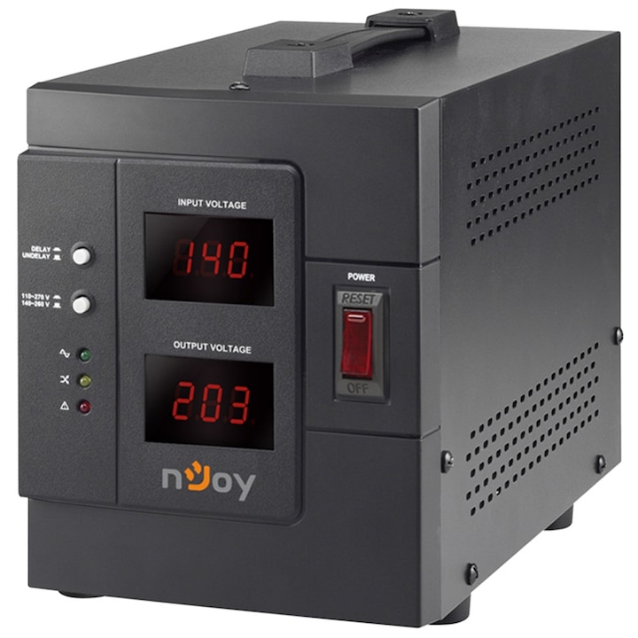 AVR nJoy Akin 2000, 2000VA/1600W, Реле, LCD Display, Отложен старт, Функция за избор на напрежение, 2 Schuko контакта