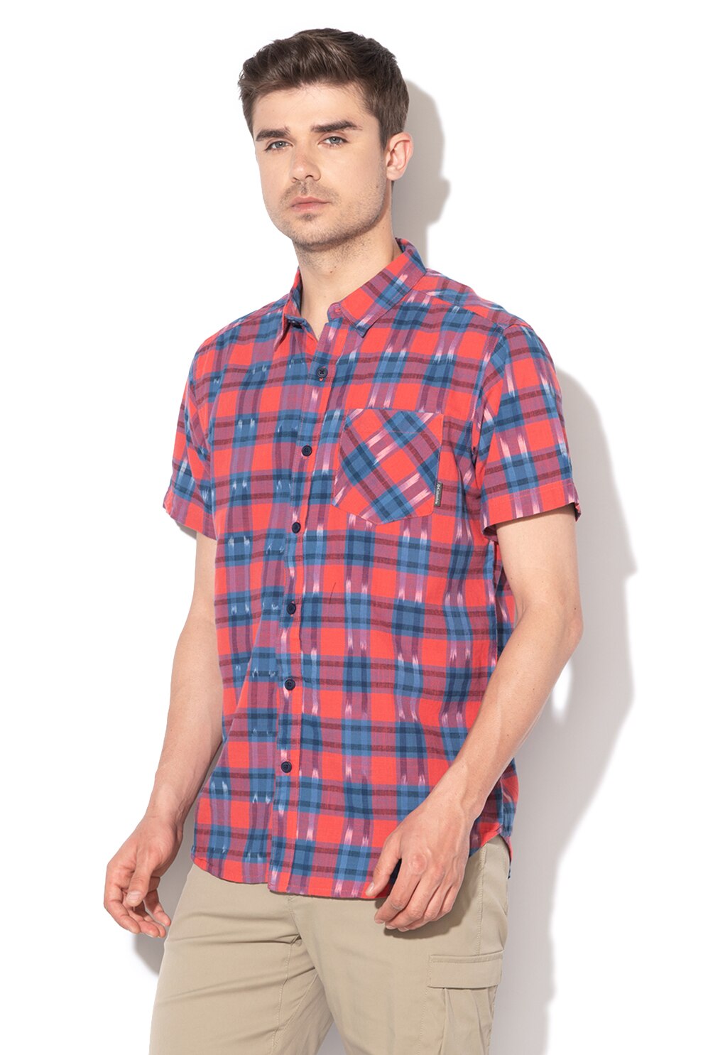 Columbia, Camasa cu maneci scurte si model in carouri Katchor™ II, Rosu/Albastru prafuit/Alb