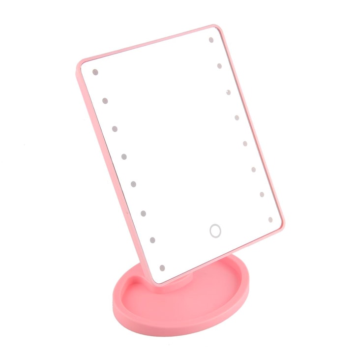 Smink tükör, 22 Led, 180º-ban forgatható, pink, Vivo DGI0609