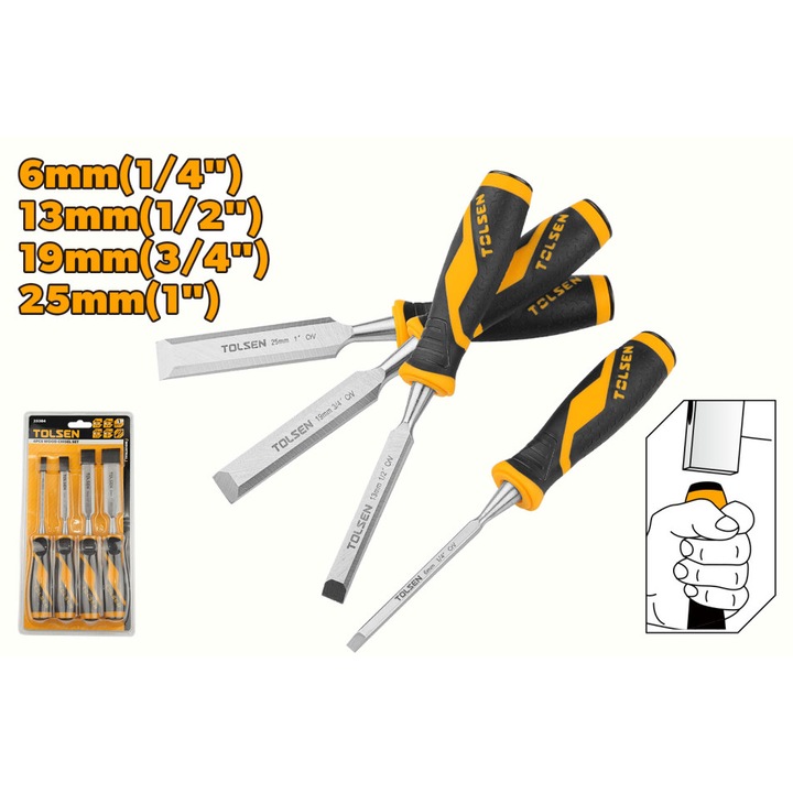 Комплект от 4 длета за дърво, дърводелски (6-13-19-25 мм) TOLSEN Industrial