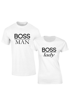 Set de tricouri albe Boss Man/Lady COD SA102,Barbat:M,Dama:M Set de tricouri albe Boss Man/Lady COD SA102,Barbat:M,Dama:M