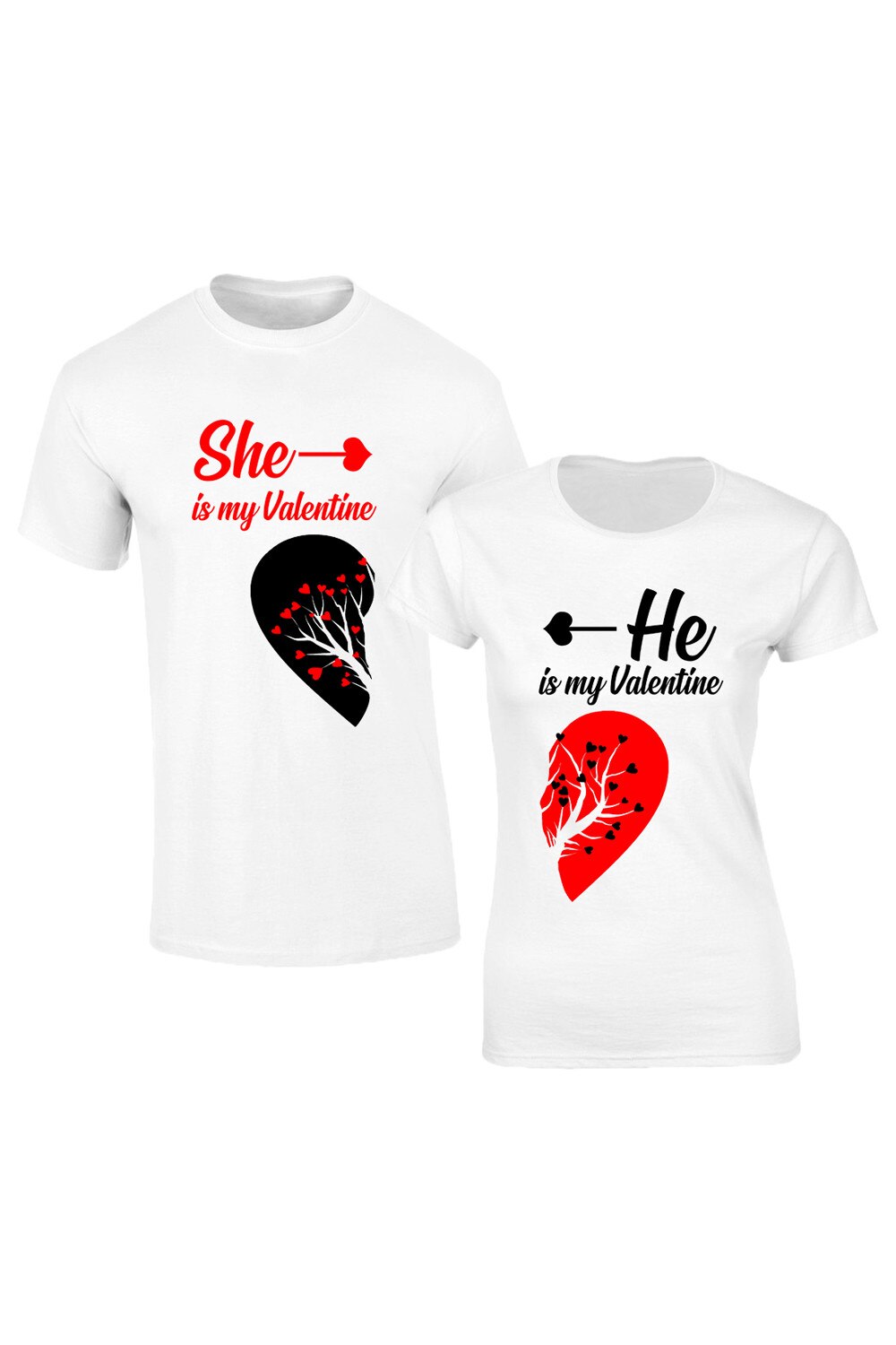 Set de tricouri albe He is my Valentines COD SA602,Barbat:S,Dama:S