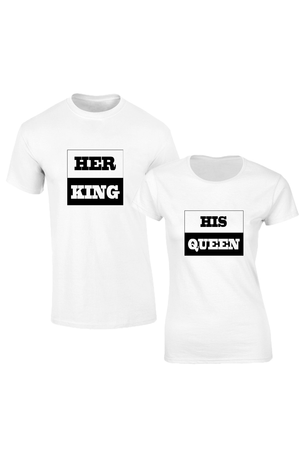 Set de tricouri albe Her King/His Queen COD SA220,Barbat:L,Dama:L