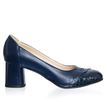 Pantofi dama din piele naturala - Albastru Box + Croco - 03 ABC Pantofi dama din piele naturala - Albastru Box + Croco - 03 ABC