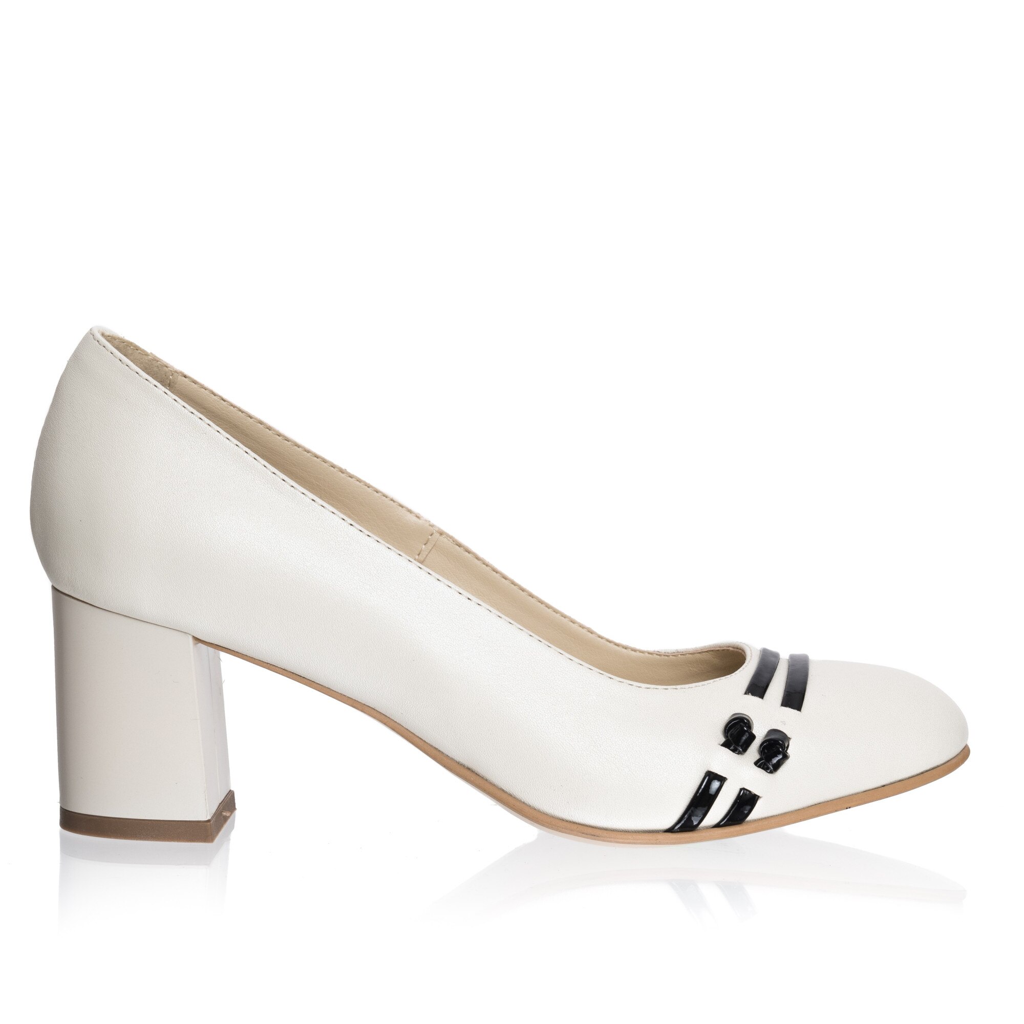 Pantofi dama din piele naturala - Bej cu Negru - 55 BN