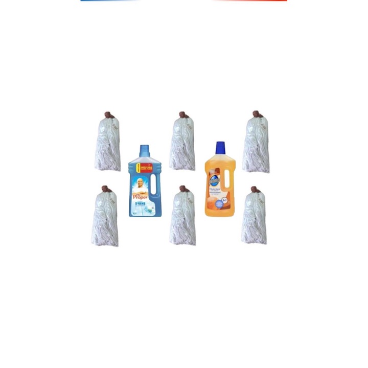 Pachet 6 bucati Mop bumbac 250gr + 1 x Mr Proper, 1l + 1 x Pronto solutie parchet 750ml