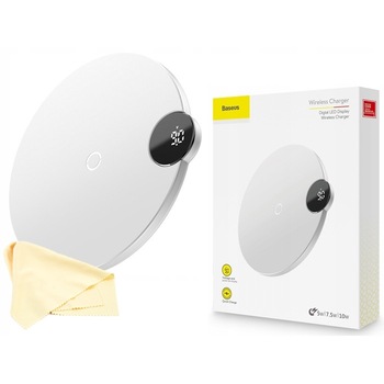Incarcator cu inductie wireless Qi Baseus, 10W, USB, Alb Incarcator cu inductie wireless Qi Baseus, 10W, USB, Alb