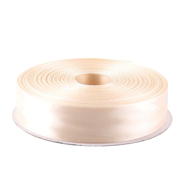 Panglica funda saten 2,5 cm latime, culoare ivory, rola 22 m