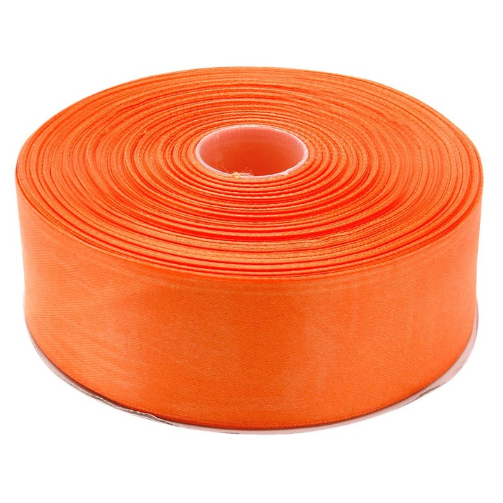 Panglica funda saten 4 cm latime, culoare portocalie, rola 22 m