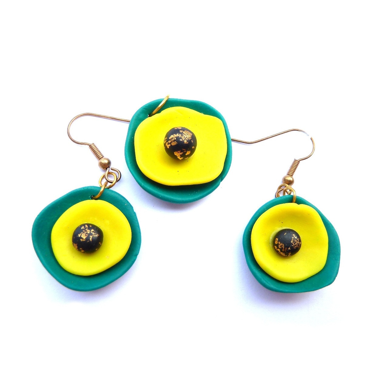 Set Moon, cercei si pandantiv cu foita de aur, Lisa-Shop, handmade