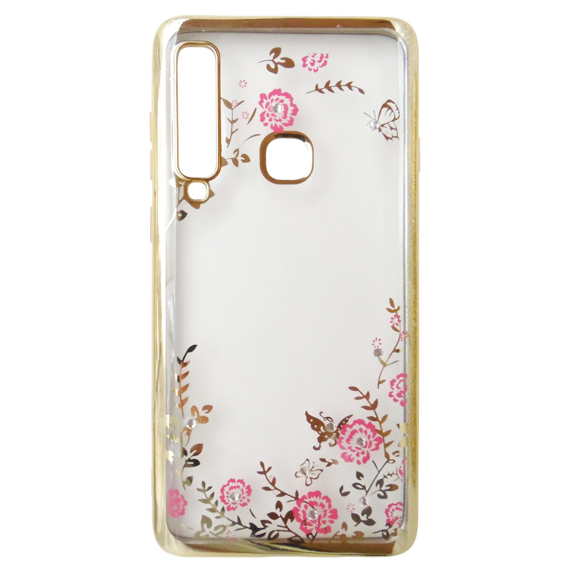 Husa silicon Forcell Diamond auriu (flori+fluturi) transparent pentru Samsung Galaxy A9 2018