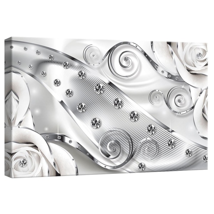 Tablou Canvas DEGRETS 78267 Diamant floral alb 3D, 40x60cm