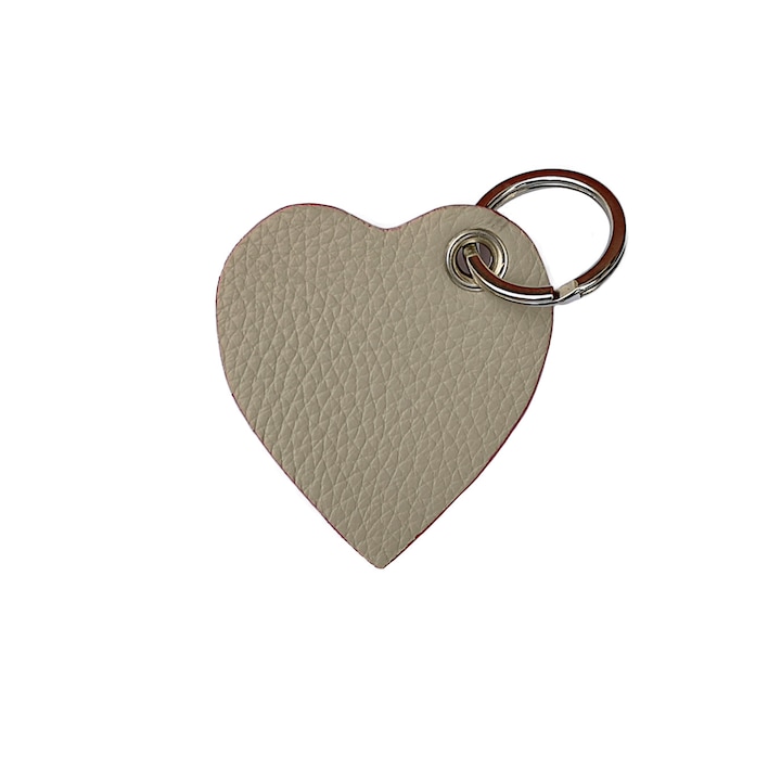 Breloc in Forma de Inimioara, Bej, Piele Naturala