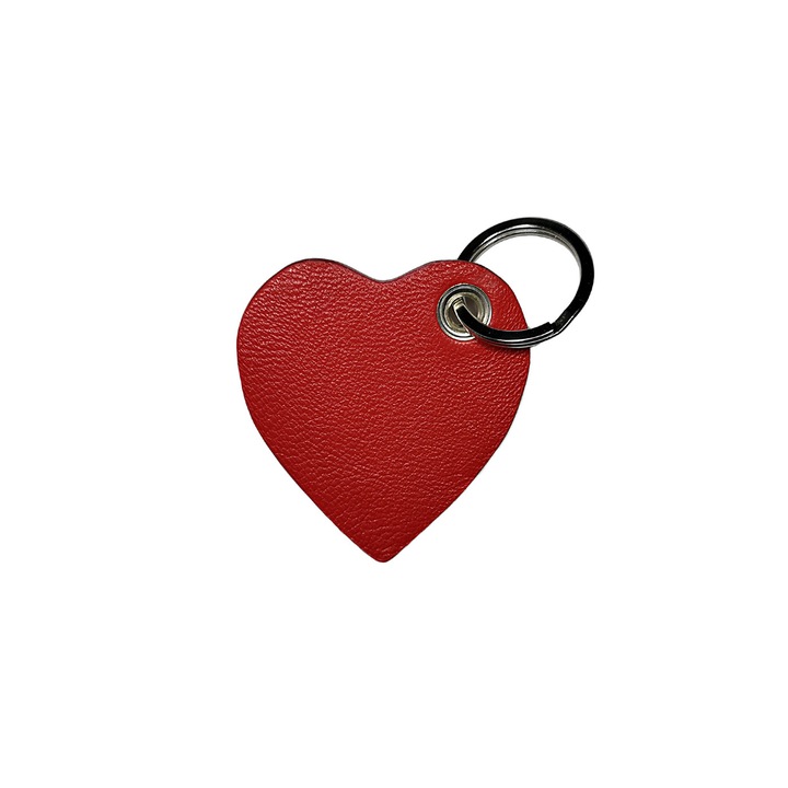 Breloc in Forma de Inimioara, Rosu, Piele Naturala