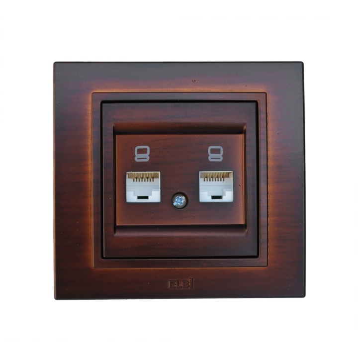 Компютърна розетка двойна ELBI Electric Zena cat 6 RJ45, махагон