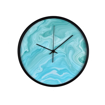 Ceas perete, produs DekoStore, pentru birou, living sau showroom, cu mecanism silentios, Valuri multicolore elegante, diametru 30 cm, rama neagra din plastic Ceas perete, produs DekoStore, pentru birou, living sau showroom, cu mecanism silentios, Valuri multicolore elegante, diametru 30 cm, rama neagra din plastic