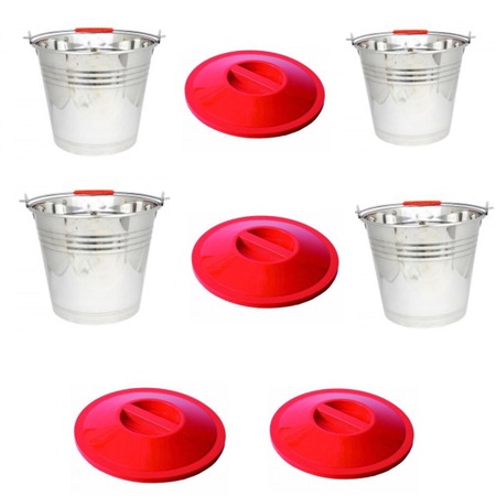 Pachet 4 Bucati Galeata Inox 10l 4 X Capac Galeata Plastic Universal 10l Emag Ro