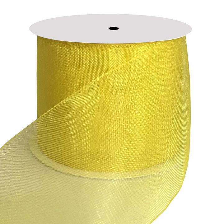 Panglica funda organza 4 cm latime, culoare galben, rola 40 m