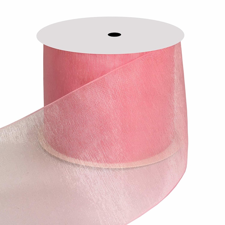 Panglica funda organza 4 cm latime, culoare roz, rola 40 m