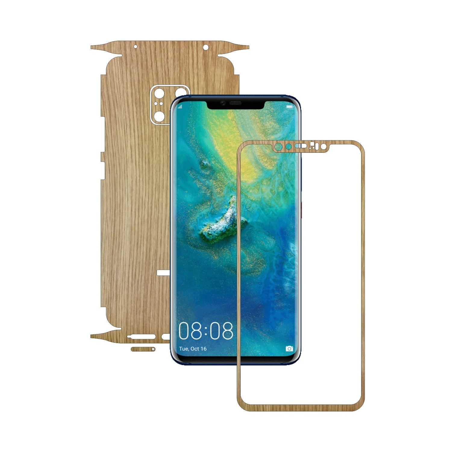 Huawei Mate 20 Pro - Lemn Stejar - 360 Cut - Folie de protectie Carbon Skinz, Skin Adeziv Full Body Cover pentru Rama Ecran,Carcasa Spate si Laterale