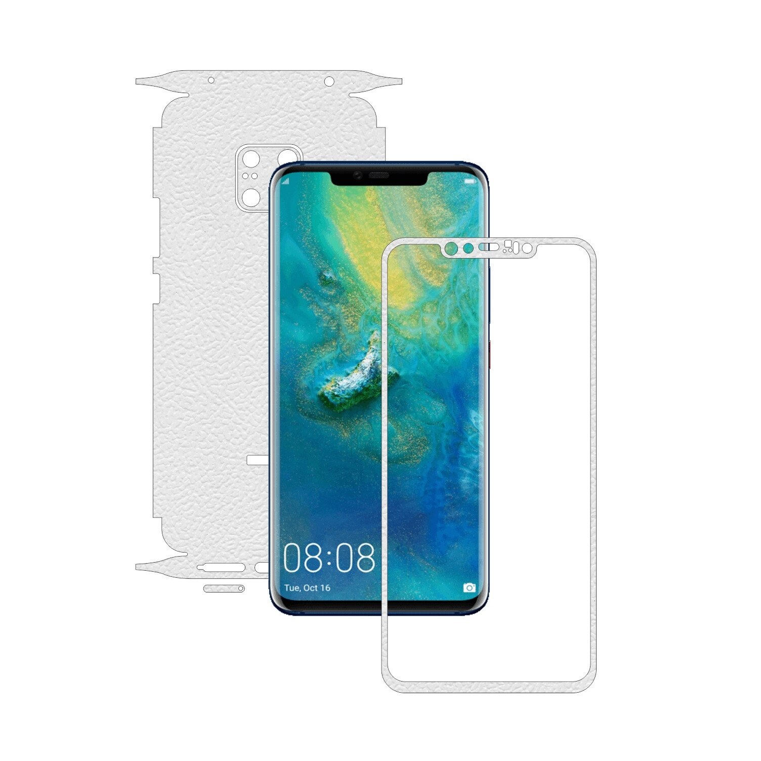 Huawei Mate 20 Pro - Piele Alba - 360 Cut - Folie de protectie Carbon Skinz, Skin Adeziv Full Body Cover pentru Rama Ecran,Carcasa Spate si Laterale