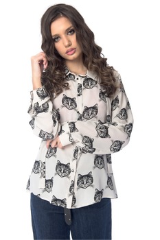 Camasa Kitty, CuAnna, imprimeu, Crem Camasa Kitty, CuAnna, imprimeu, Crem