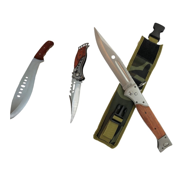 Set 3 Piese , Briceag AK47 34 cm + Briceag USA 16.5 cm + Maceta Kukri 33 cm