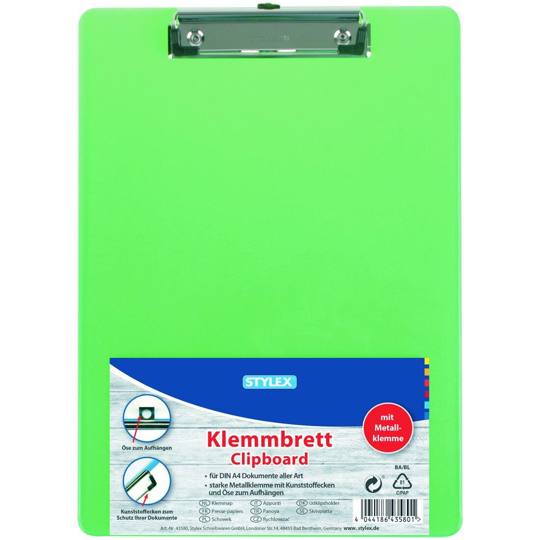 Clipboard simplu din plastic A4 Stylex-transparent verde