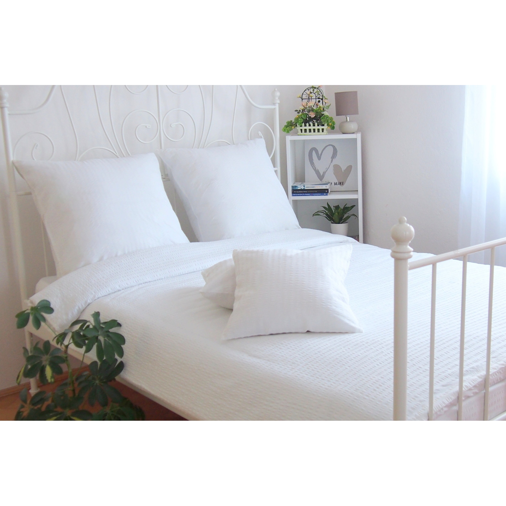 Lenjerie de pat, 4 piese, Partener Tex, Pat dublu, din bumbac 100% Ranforce Creponat, Alb