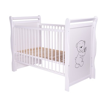 Patut din lemn BabyNeeds Jas, 120x60 cm, Ursulet, Alb Patut din lemn BabyNeeds Jas, 120x60 cm, Ursulet, Alb