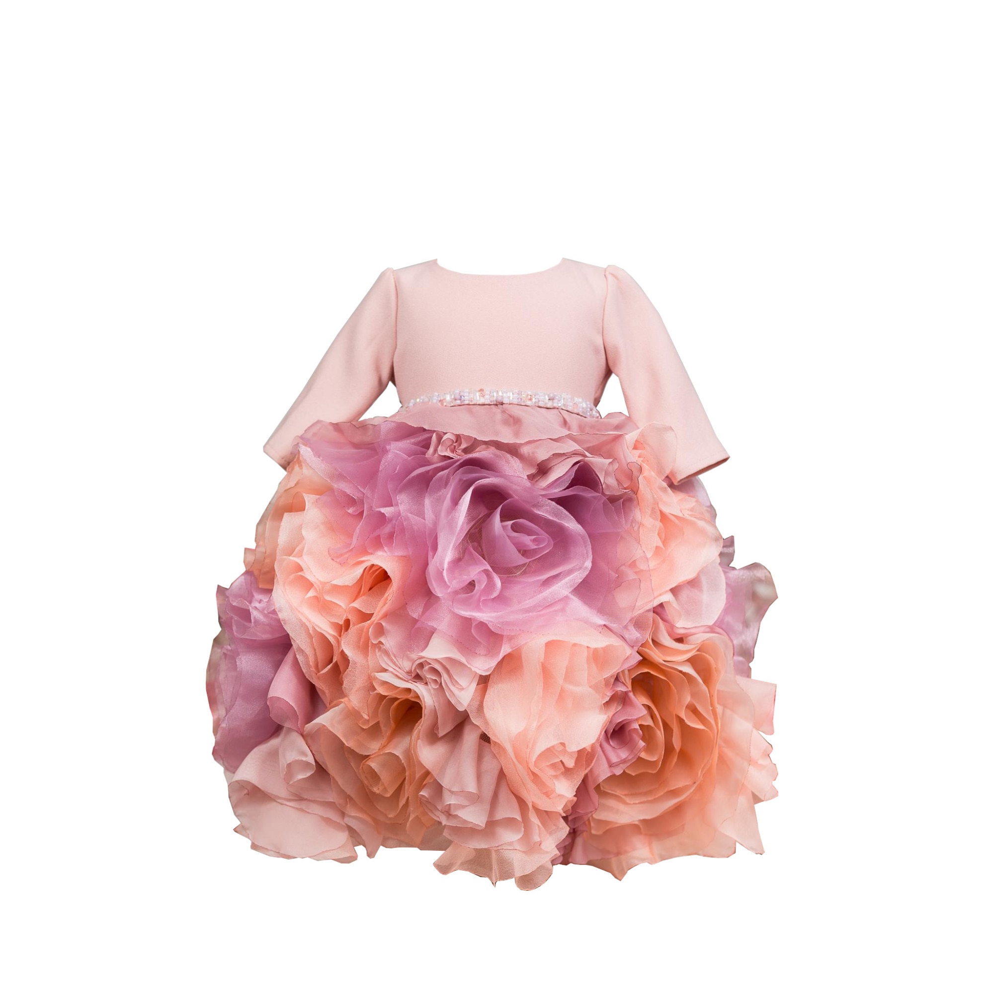 Rochita roz prafuit cu volanase, organza in degrade, Xenia, 0-3 luni