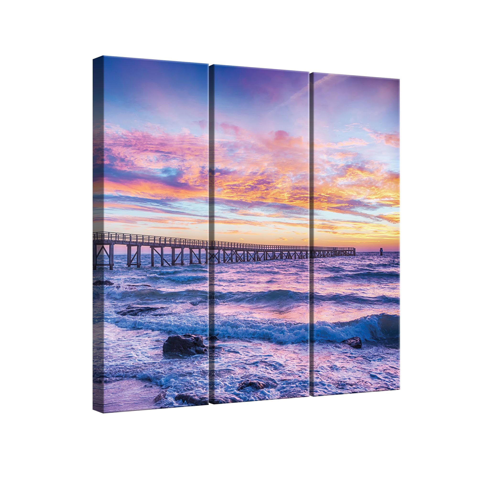 Set Tablouri DEGRETS 78331 Canvas, 100 x 90 cm, 3 piese (3x100x30cm), Apus pe mare