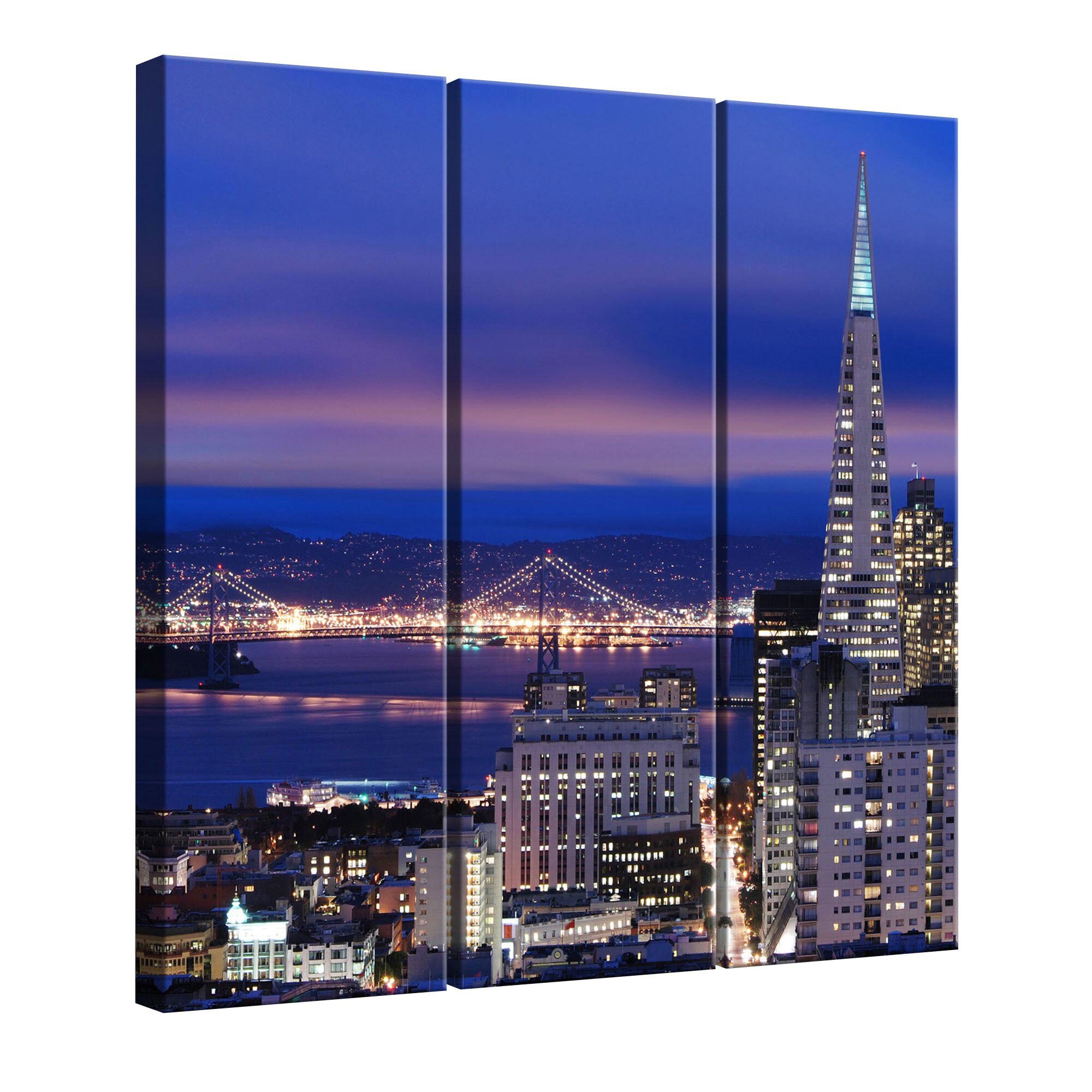 Set Tablouri DEGRETS 78334 Canvas, 100 x 90 cm, 3 piese (3x100x30cm), Megapolis San Francisco