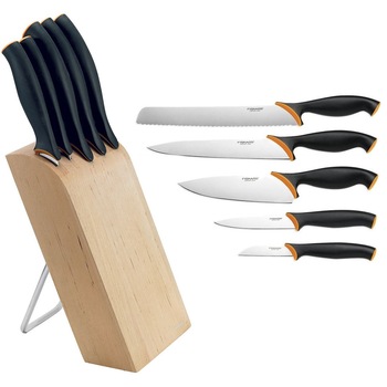Set de 5 cutite cu suport, FISKARS 1002969, Negru Set de 5 cutite cu suport, FISKARS 1002969, Negru