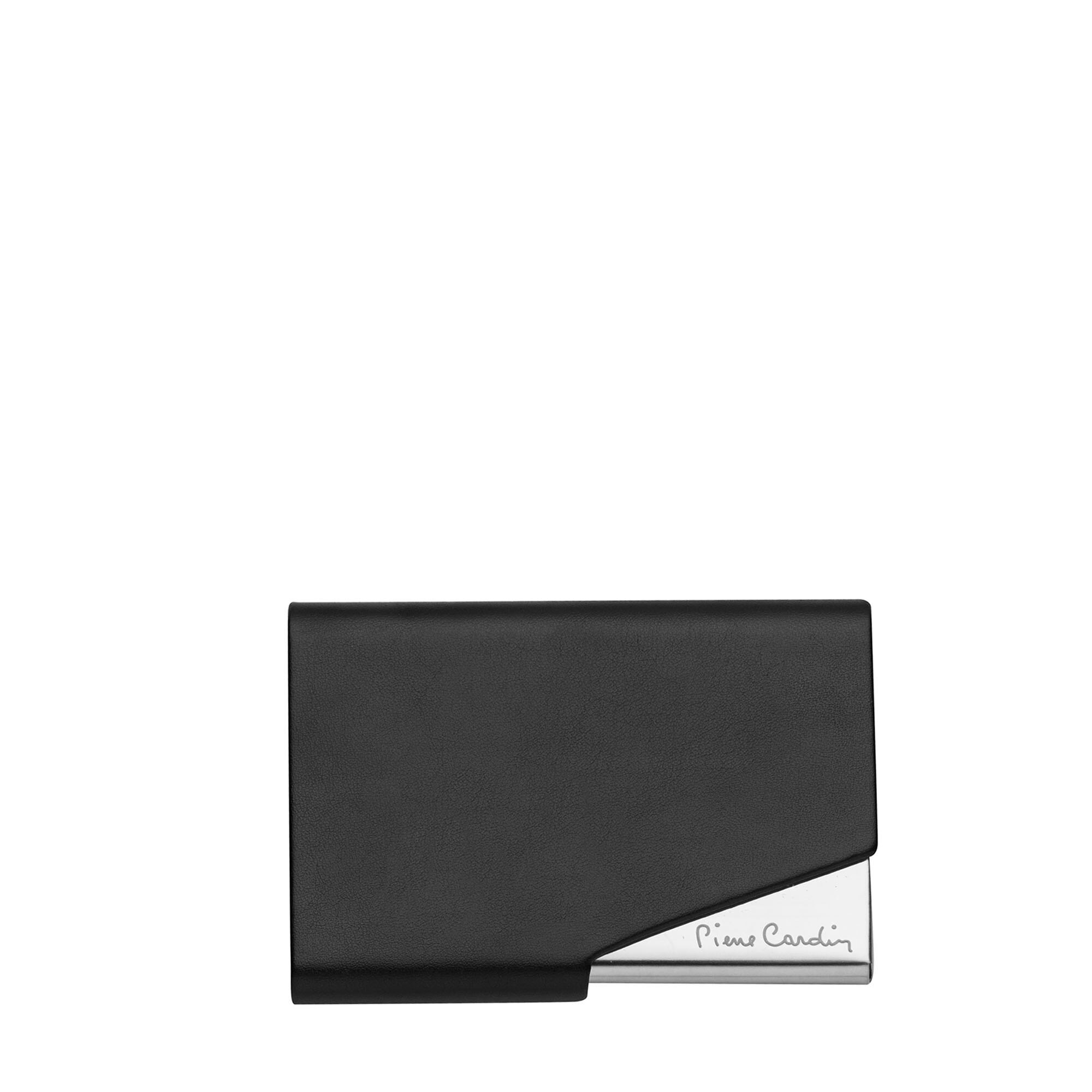 Husa carti de vizita, Pierre Cardin, Piele naturala, Negru, 96x65x13mm