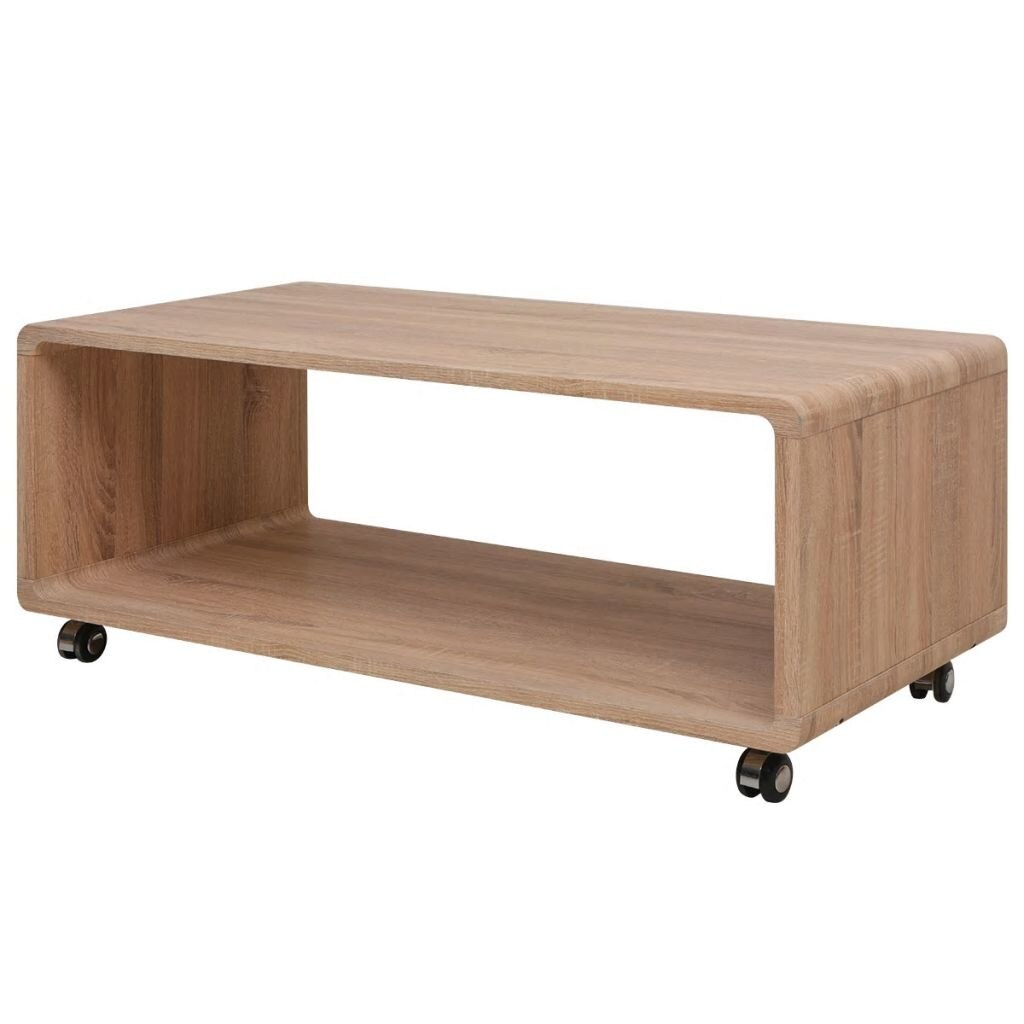 Masuta de cafea, suprafata lucioasa, cu rotile, vidaXL, MDF, Maro, 110 x 55 x 44 cm
