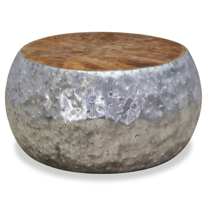 Masuta de cafea din aluminiu si tec vidaXL, 60 x 60 x 30 cm