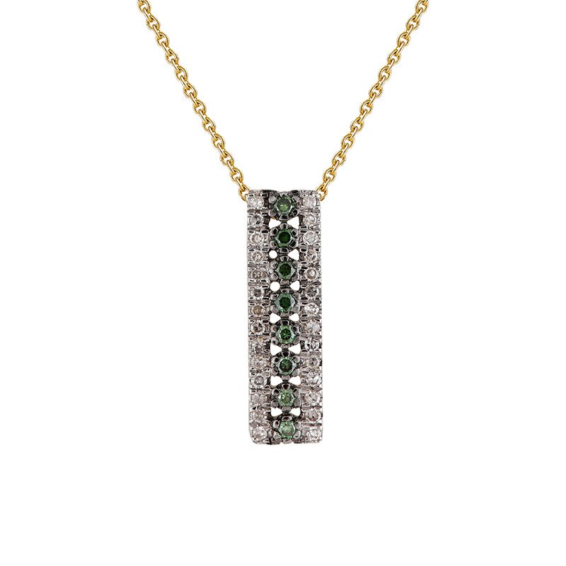 Pandantiv cu Lant Deruvo Aur 18k Diamante, Diamante Verzi, Ajustabil 40-45 P30138-Y
