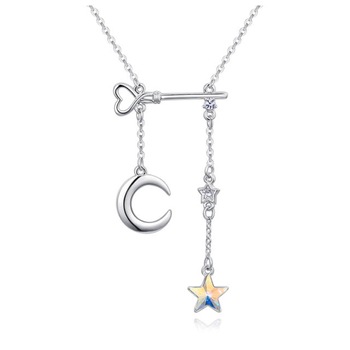 Colier Luna,Stea,Noapte cu cristale-argintiu Colier Luna,Stea,Noapte cu cristale-argintiu