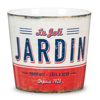 Masca de ghiveci ceramica pentru cactusi si suculente cu imprimeu Jardin, cu diametrul de 9 cm Masca de ghiveci ceramica pentru cactusi si suculente cu imprimeu Jardin, cu diametrul de 9 cm