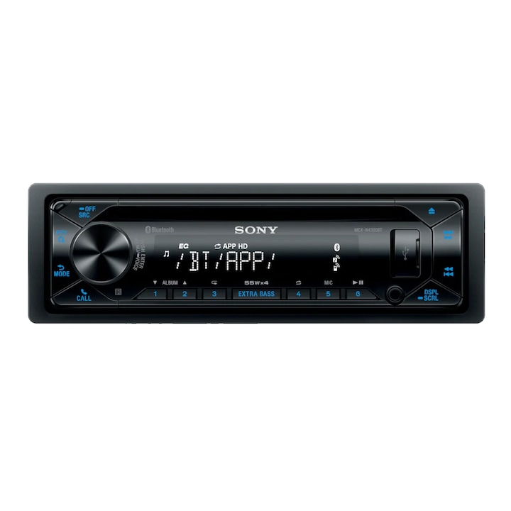 Radio CD auto Sony MEXN4300BT, extra bass, bluetooth, FLAC, amplificator, 4 x 55W, Black