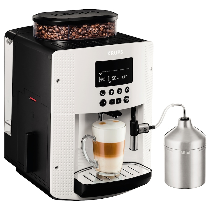 Krups Espresseria Automatic EA8161 automata eszpresszó kávéfőző, 1450W, 15 bar, 1.7 l, Fehér/Fekete