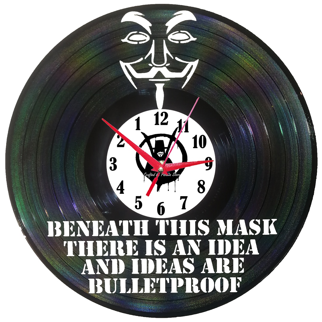 Ceas de perete disc vinil sens invers - Guy Fawkes