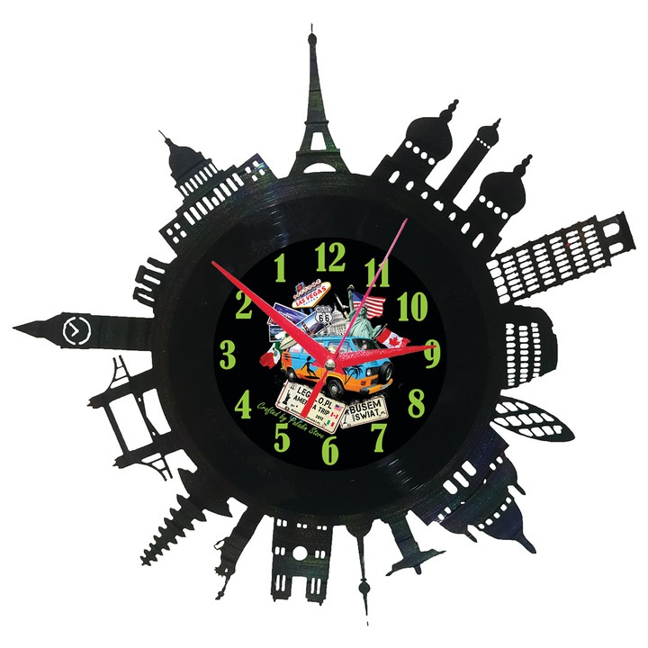 Стенен часовник винилов Around the World, с обратен механизъм