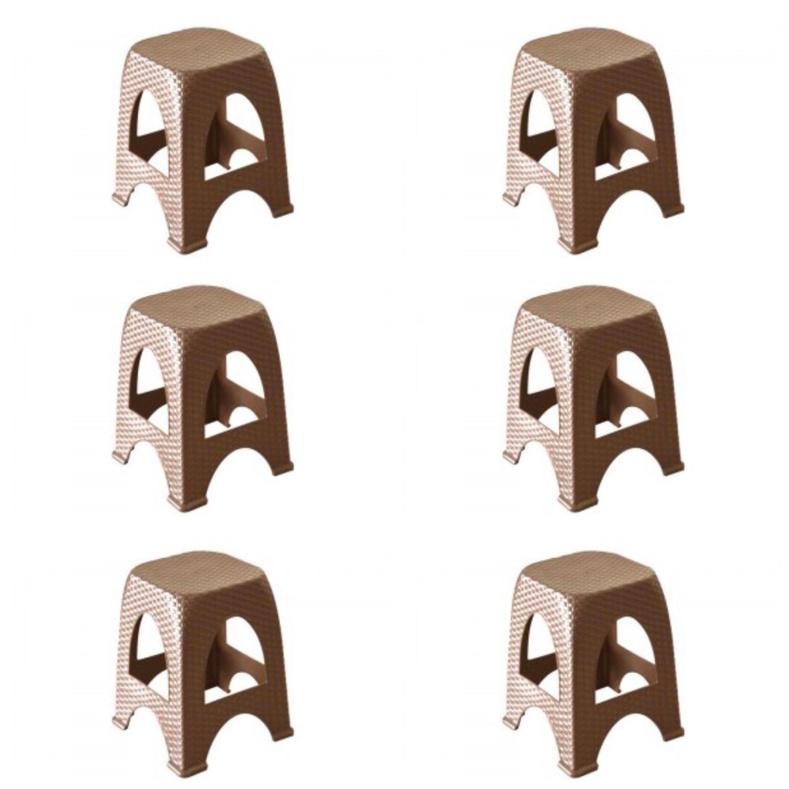 Pachet 6 bucati Scaun din plastic/ taburet tip ratan, maro